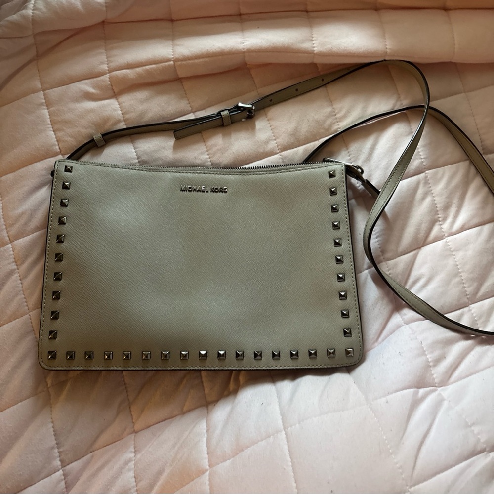 Michael Kors Taupe Studded Crossbody Bag